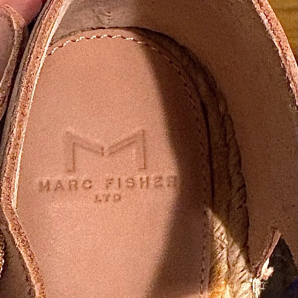 Marc Fisher LTD Alida Leather Espadrille Wedge Sandal, Tan, Size 9.5